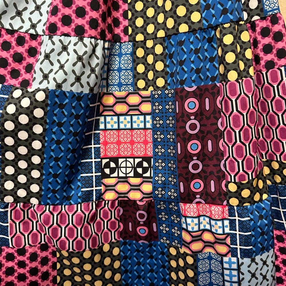 Hand-Stitched Patchwork Geometric Midi Skirt - image 5